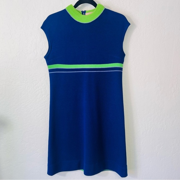 2 Piece 1960s Vintage Dimonelli Blue Green Sleeveless Dress + Matching Coat 10 - Picture 3 of 12